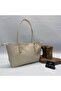 Women's Cream Large Size Suede Shoulder Bag – Zippered Daily Tote Bag - 2