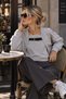 New Season - Women's Gray Basic Top with Collar Belt Detail - Sweatshirt - 2