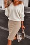 Women's Long Sleeve V-Neck Modal Blouse and Slit Short Modal Skirt Two-Piece Set - 3