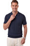 Men's Zippered Polo Collar Striped Textured Navy Blue Knitwear T-Shirt Regular Fit Soft Textured 2608007 - 3
