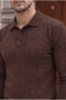 Kieslowski Thin Hair Knit Crew Neck Buttoned Men's Sweater - Dark Brown - 5