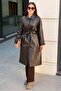 Shirt Collar, Front Hidden Buttons, Lined Leather Coat - 2