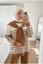 Women's Hijab Striped Knitwear Set with Shoulder Shawl Detail, Tunic and Pants Two-Piece Set - 2