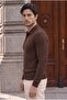 Kieslowski Thin Hair Knit Crew Neck Buttoned Men's Sweater - Dark Brown - 3