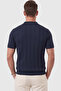 Men's Zippered Polo Collar Striped Textured Navy Blue Knitwear T-Shirt Regular Fit Soft Textured 2608007 - 2