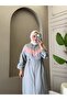 Women's 2-Piece Set Hooded Long Coat Trousers Double Crepe Comfortable Cut Daily Hijab Set N-05539 _ Gray - 2