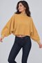 Women's Half Turtleneck Bat Sleeve Crop Sweater - 3
