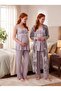 New Season Gray Patterned Special Design Lace Detailed Summer 100% Maternity Pajama Set with Breastfeeding Feature
