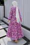 Leaf Patterned Dress with Patch Detail Tsd260261 Fuchsia - 6