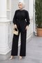 Hidden Button Waist Drawstring Double Suit Tsd260176 Black
