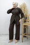 Hidden Button Waist Drawstring Double Suit Tsd260176 Brown - 4
