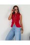 Women's Gold Buttoned Zippered High Collar Waist-Fitted Vest with Covered Pockets - 4