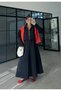 Black Parachute Fabric Zippered Jacket and Skirt Double Set - 7080