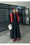 Black Parachute Fabric Zippered Jacket and Skirt Double Set - 7080 - 4