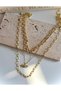 Gold Triple Layered Steel Women's Necklace with Heart Detail - 2