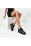 Women's Black Leather Black Thick Sole Casual Comfortable and Stylish Sports Shoes