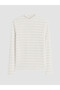 Two Mt Shop Quality Lcw Modest Ecru Camisole Striped Tight & Slim Long Sleeve Women's Bodysuit - 5