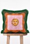 Soleil Face Retro Sun Face Motif Orange Green Edged Fringed Throw Pillow Cover