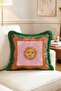 Soleil Face Retro Sun Face Motif Orange Green Edged Fringed Throw Pillow Cover - 2