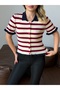 Women's Navy Blue Red Striped Cardigan - 2