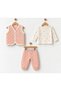 Baby Girl Quilted 3-Piece Set with Salmon Vest, Bodysuit and Pants - 2