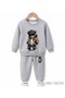 Winter Boys' Unisex Gray Cool Teddy Bear Printed Sweatshirt and Sweatpants Set - 2