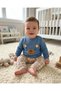 Baby Boy Cute Set with Teddy Bear Embroidery and Plaid Pants for 3-6-9-12 Months Newborns