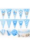 Blue Baby Shower Triangle Pennant Flag Ornament 10 Pieces Baby Birthday Party Decoration - 3
