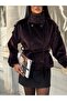 Women's Fox Fur Belted High Collar Lined Special Production Coat - 6
