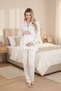 New Season Ecru Piping Long Sleeve Maternity Long Dressing Gown Pajama Set with Breastfeeding Feature, 3-Piece Set - 5