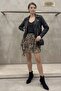Leopard Patterned Layered Brown Chiffon Mini Skirt with Elastic Waist