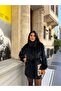 Preminum Velvet Texture Double Breasted Oversize Cut Belted Short Women's Coat / Jacket - 5