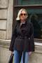 Women's Cashmere Raglan Sleeve Pocketed Collared Lace-Up Coat-Black - 5
