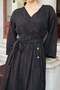 Women's Premium Fabric Wrap Double-Breasted Skirt, Three-Quarter Sleeve, Below the Knee Midi Length Dress - Black - 6