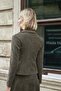 Women's Velvet Denim Collared Long Sleeve Mono Jacket with Pocket Flaps - Khaki - 5