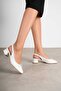 White Bow Detail Modern Square Toe Heeled Shoes - 2