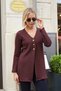 Women's Winter Knitwear V-Neck Buttoned Long Sleeve Cardigan-Burgundy - 2