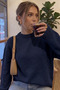Women's Sweater Navy Blue Thick Textured Winter Crew Neck Regular Fit Knitwear Sweater - 2