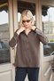 Women's Cotton Modal Cupra Fabric Collared Long Sleeve Shirt with Side Slits - Dark Brown - 3