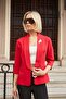 Women's Steel Shawl Collar Flato Pocket Capri Sleeve Jacket-Red - 4
