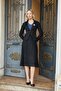 Women's Velvet Denim Collared Long Sleeve Mono Jacket with Pocket Flaps - Navy Blue - 2