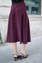 Women's Velvet Denim High Waist Corseted Buttoned Midi Skirt - Burgundy - 6