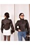 Cup Detail Crop Brown Leather Jacket - 4