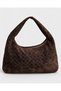 Brown Women's Genuine Suede Knitted Textured Shopper Shoulder Bag - 4