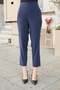 Women's Modal Diagonal Soft Textured High Waist Side Pockets Elastic Back Tight Leg Pants-Navy Blue - 4