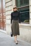 Women's Velvet Denim High Waist Corseted Buttoned Midi Skirt-Khaki - 3