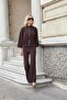 Women's Ribbed Modal Half Fisherman Low Shoulder Long Sleeve Zippered Coat-Brown - 2