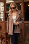Women's Cashmere Raglan Sleeve Pocketed Collared Lace-Up Coat-Mink - 6
