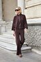 Women's Ribbed Modal Half Fisherman Low Shoulder Long Sleeve Zippered Coat-Brown - 3