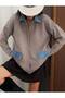 Premium Denim Detailed Oversized Knitwear Cardigan Jacket with Denim Pocket Detail